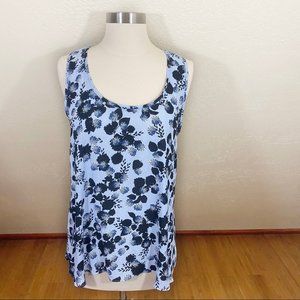 LOFT Blue Floral Tank Top Large Petite